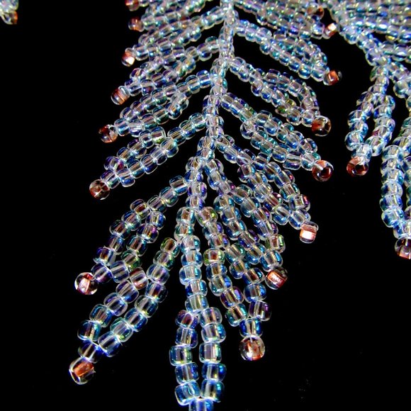 Iridescent white & copper bead lariat necklace & pierced dangling hoop earrings - Picture 8 of 16